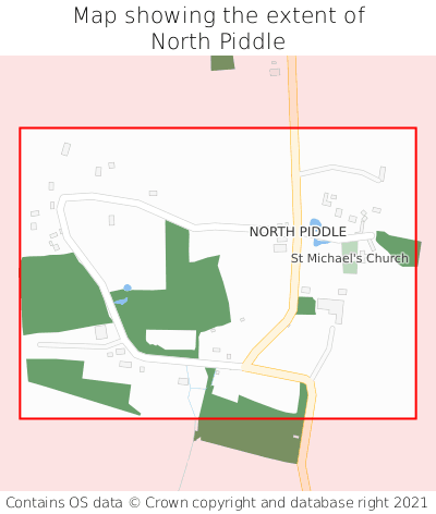 Map showing extent of North Piddle as bounding box