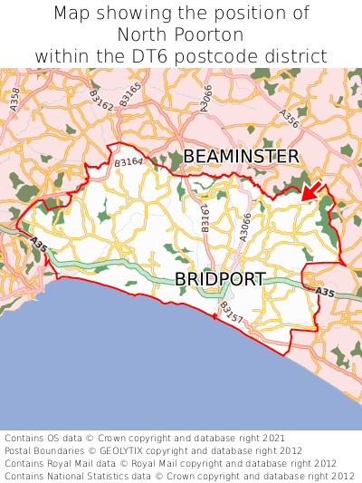 Map showing location of North Poorton within DT6
