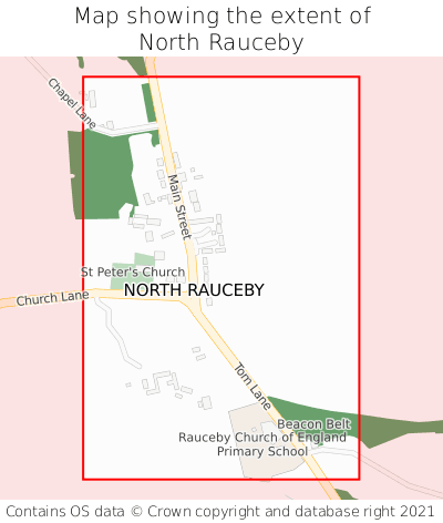 Map showing extent of North Rauceby as bounding box