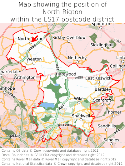 Map showing location of North Rigton within LS17