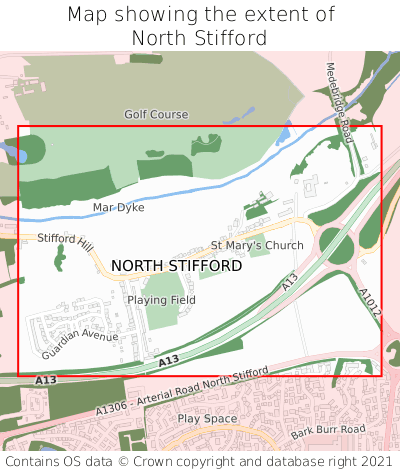 Map showing extent of North Stifford as bounding box