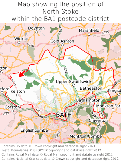 Map showing location of North Stoke within BA1