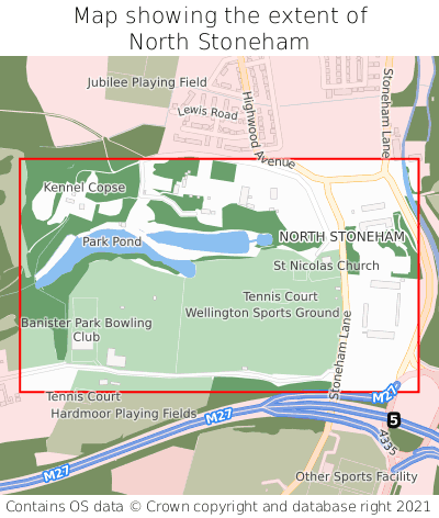 Map showing extent of North Stoneham as bounding box