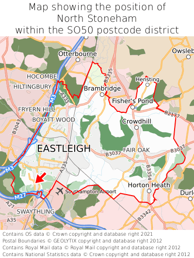 Map showing location of North Stoneham within SO50