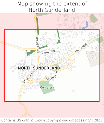 Map showing extent of North Sunderland as bounding box