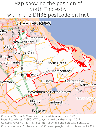 Map showing location of North Thoresby within DN36