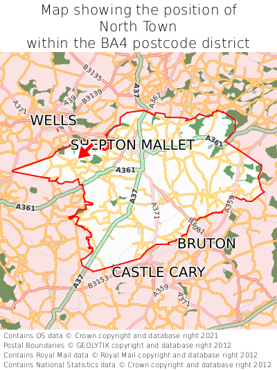 Map showing location of North Town within BA4