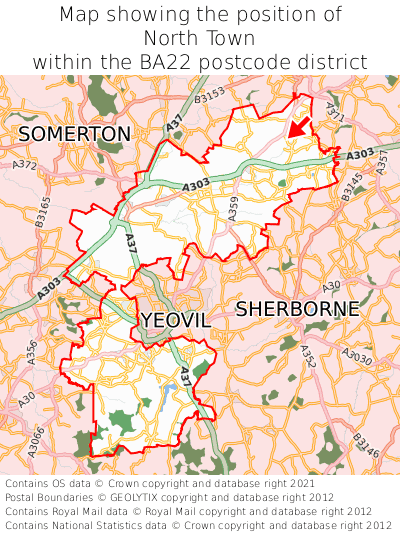 Map showing location of North Town within BA22