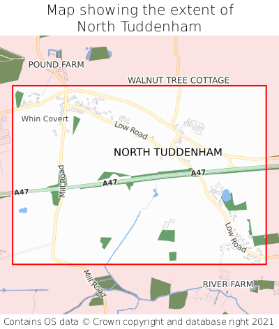 Map showing extent of North Tuddenham as bounding box