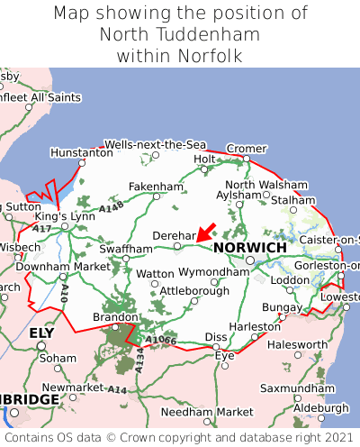 Map showing location of North Tuddenham within Norfolk