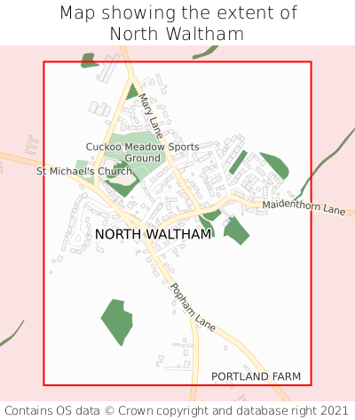 Map showing extent of North Waltham as bounding box