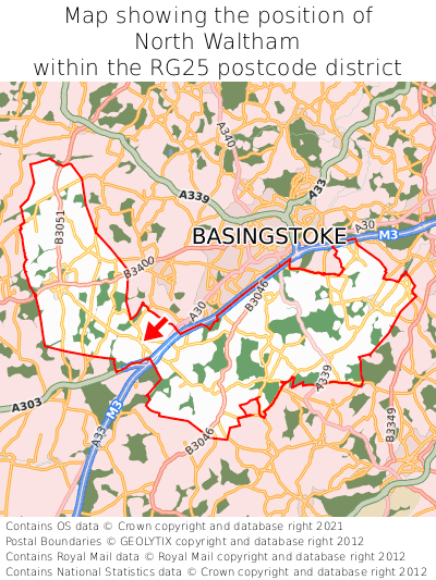 Map showing location of North Waltham within RG25