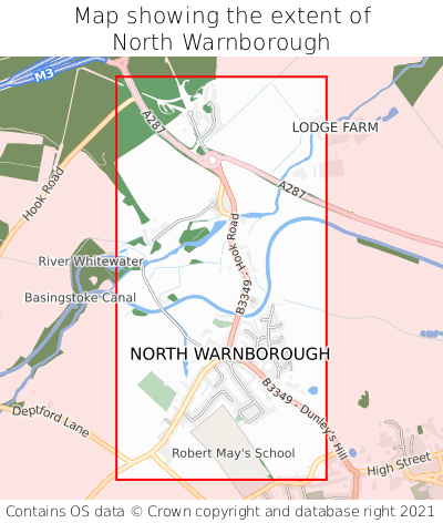Map showing extent of North Warnborough as bounding box