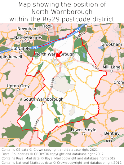 Map showing location of North Warnborough within RG29