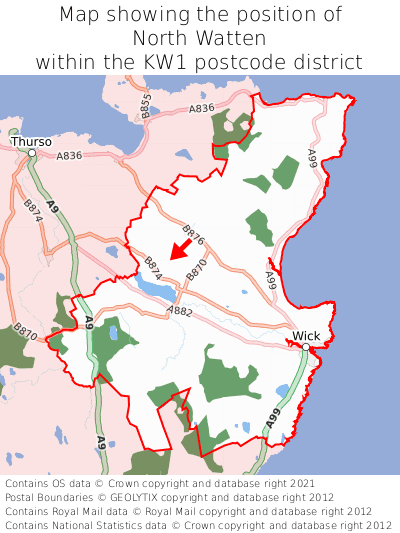 Map showing location of North Watten within KW1