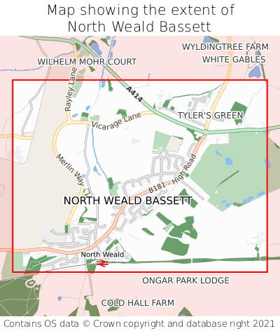 Map showing extent of North Weald Bassett as bounding box