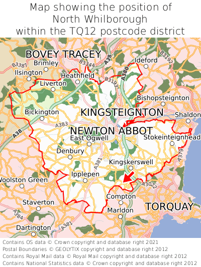 Map showing location of North Whilborough within TQ12