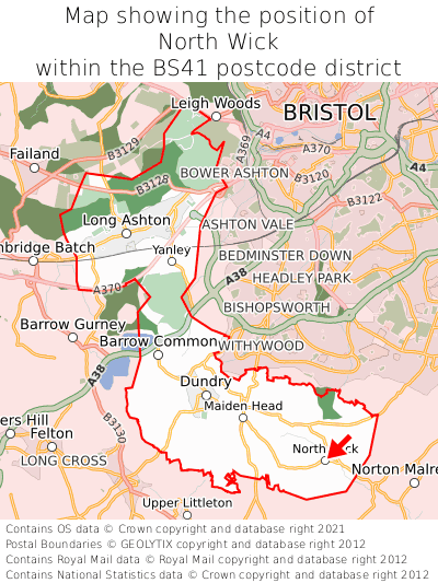 Map showing location of North Wick within BS41
