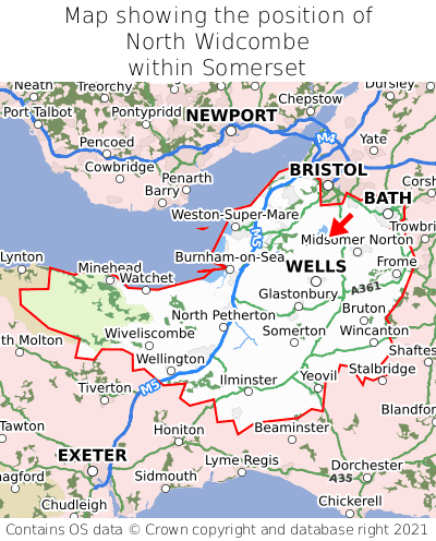 Map showing location of North Widcombe within Somerset