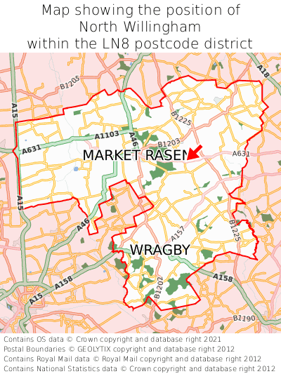 Map showing location of North Willingham within LN8