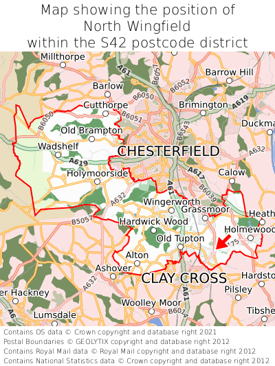 Map showing location of North Wingfield within S42