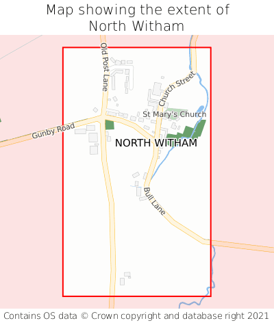 Map showing extent of North Witham as bounding box