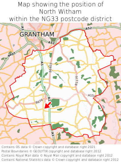 Map showing location of North Witham within NG33