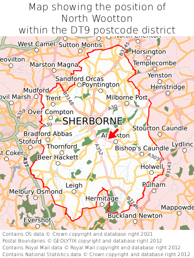 Map showing location of North Wootton within DT9