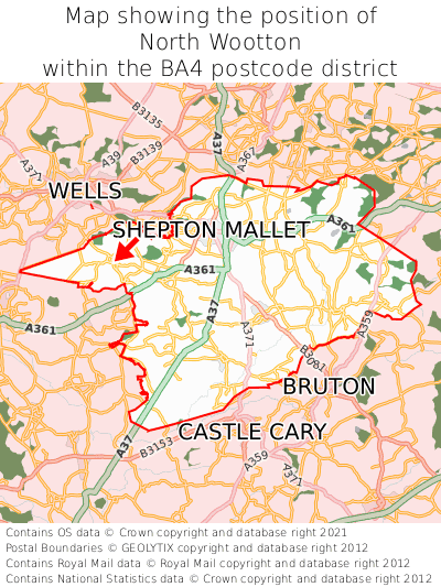 Map showing location of North Wootton within BA4