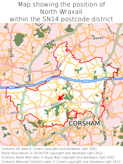 Map showing location of North Wraxall within SN14