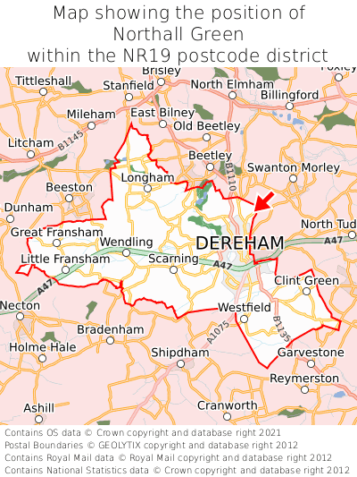 Map showing location of Northall Green within NR19