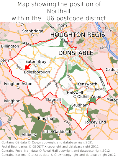 Map showing location of Northall within LU6