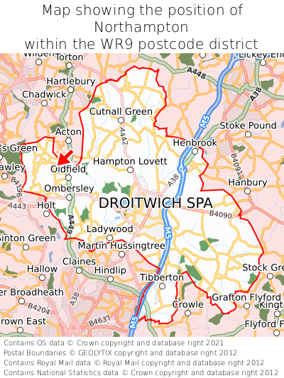 Map showing location of Northampton within WR9