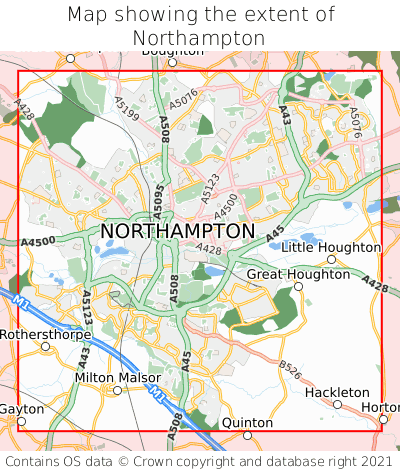 Map showing extent of Northampton as bounding box