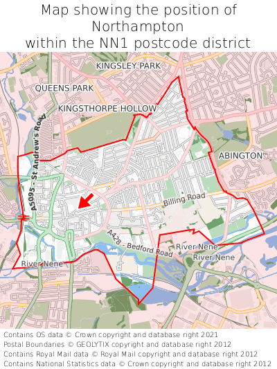 Map showing location of Northampton within NN1