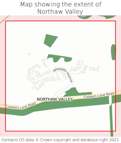 Map showing extent of Northaw Valley as bounding box