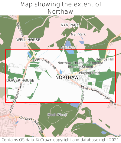 Map showing extent of Northaw as bounding box