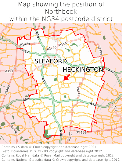 Map showing location of Northbeck within NG34