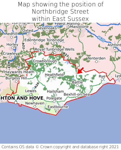 Map showing location of Northbridge Street within East Sussex