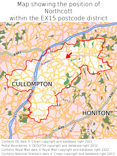 Map showing location of Northcott within EX15