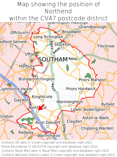 Map showing location of Northend within CV47