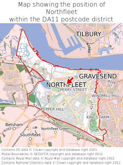 Map showing location of Northfleet within DA11