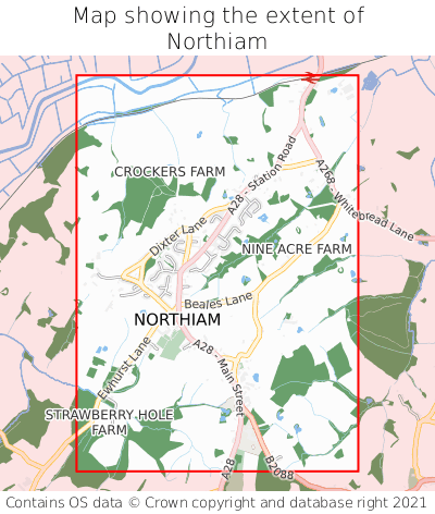 Map showing extent of Northiam as bounding box