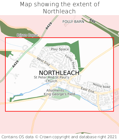 Map showing extent of Northleach as bounding box