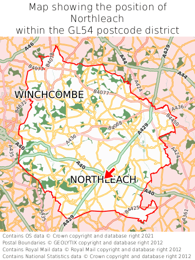 Map showing location of Northleach within GL54