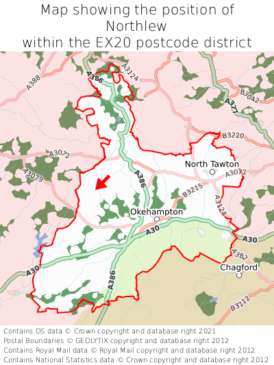 Map showing location of Northlew within EX20