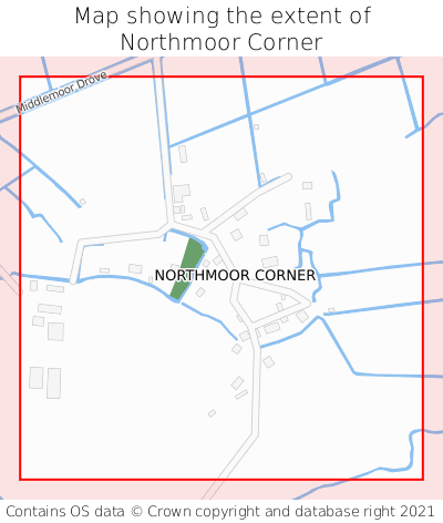 Map showing extent of Northmoor Corner as bounding box