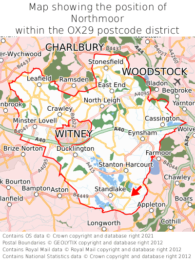 Map showing location of Northmoor within OX29