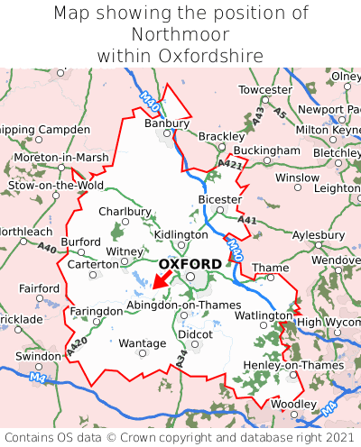 Map showing location of Northmoor within Oxfordshire