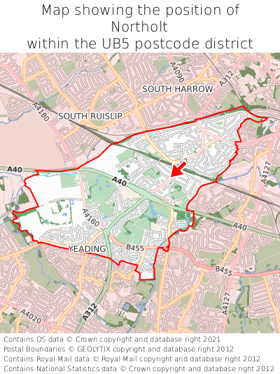 Map showing location of Northolt within UB6
